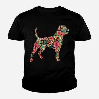 American Bulldog Flower Funny Dog Silhouette Floral Gifts Youth T-shirt | Crazezy