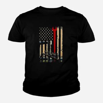 American Flag Ironworker And Tools Youth T-shirt | Crazezy DE