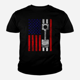 American Flag Piston Muscle Car Patriotic Youth T-shirt | Crazezy