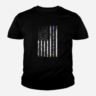 American Flag Puzzle Piece Products Awareness Youth T-shirt | Crazezy