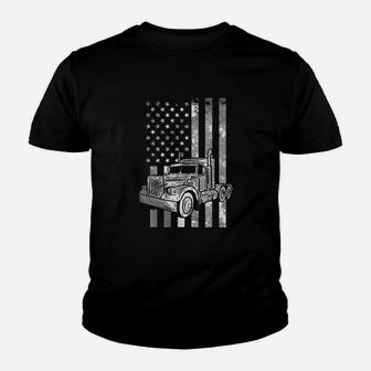 American Flag Semi Truck Us Trucking Driver Trucker Gift Youth T-shirt | Crazezy DE