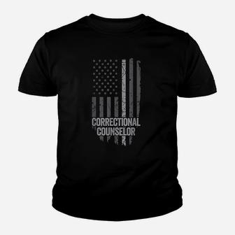 American Flag Thin Line Corrections Correctional Counselor Youth T-shirt | Crazezy
