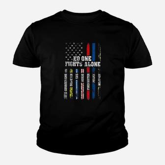 American Flag Thin Line Police Fire Military Nurse Responder Youth T-shirt | Crazezy