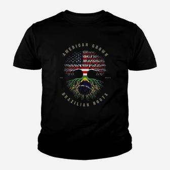 American Grown Brazilian Roots Brazil Flag Youth T-shirt | Crazezy