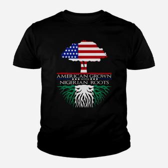 American Grown Nigerian African Roots Us Flag Nigeria Youth T-shirt | Crazezy