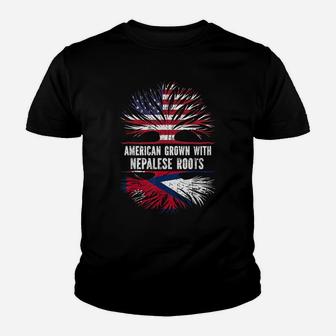 American Grown With Nepalese Roots Usa Flag Nepal Youth T-shirt | Crazezy