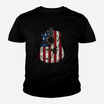 American Guitar Funny Guitarist Gifts Us Flag Youth T-shirt | Crazezy