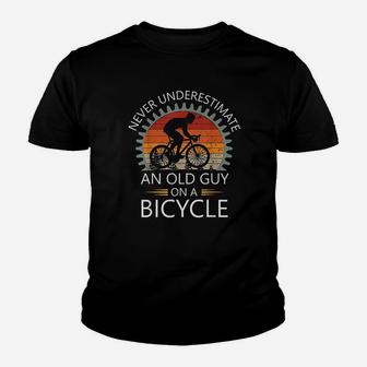 An Old Guy On A Bicycle Cycling Vintage Never Underestimate Youth T-shirt | Crazezy