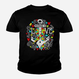 Anchored In Love Autism Awareness Pieces Puzzle Ribbon Youth T-shirt - Monsterry