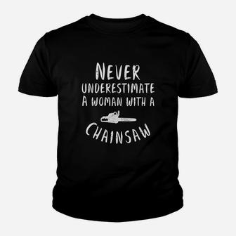 Arborist Gifts Logger Never Underestimate A Woman Chainsaw Youth T-shirt | Crazezy