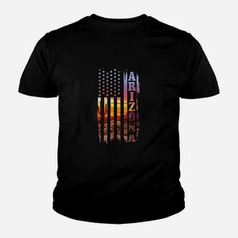 Arizona American Flag Pride Landscape Cactus Youth T-shirt | Crazezy CA