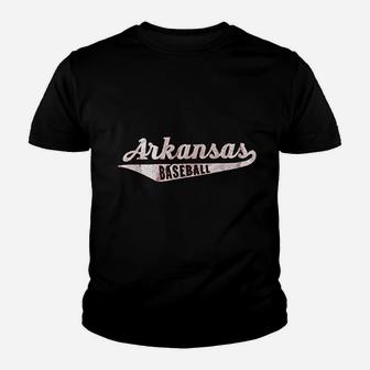 Arkansas Baseball Script Vintage Distressed Youth T-shirt | Crazezy