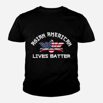 Asian American Lives Matter Us Flag Lotus Flower Stop Hate Youth T-shirt | Crazezy