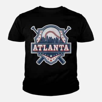 Atlanta Baseball Skyline Cityscape Classic Retro Baseball Youth T-shirt | Crazezy UK