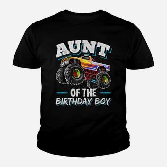 Aunt Of The Birthday Boy Monster Truck Birthday Party Youth T-shirt | Crazezy UK