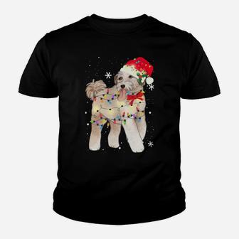 Aussiedoodle Dog Christmas Light Xmas Mom Dad Gifts Youth T-shirt | Crazezy