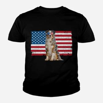 Australian Shepherd Dad American Flag Dog Lover Aussie Dad Sweatshirt Youth T-shirt | Crazezy UK