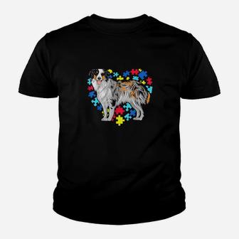 Autism Awareness Australian Shepherd Dog Mom Dad Valentine Youth T-shirt - Monsterry