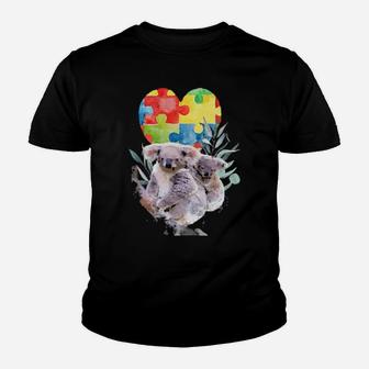 Autism Awareness Mommy Koala Bear With Baby Puzzle Heart Youth T-shirt - Monsterry DE