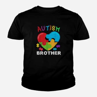 Autism Awareness Month For Brother Big Puzzle Heart Youth T-shirt - Monsterry