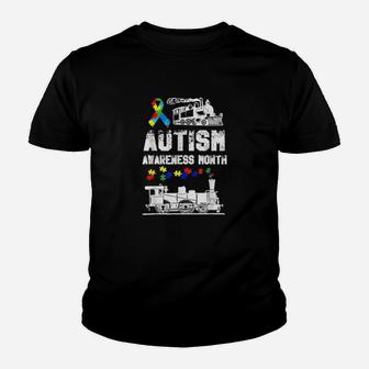 Autism Awareness Month Puzzles Train Youth T-shirt - Monsterry UK