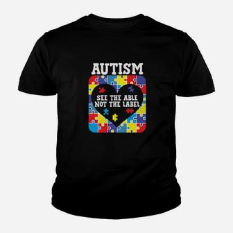Autism Awareness Month See The Able Not The Label Puzzle Youth T-shirt - Monsterry AU