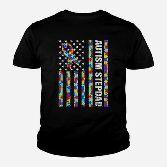 Autism Awareness Pround Autism Stepdad Retro Usa Flag Youth T-shirt - Monsterry AU