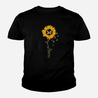Autism Awareness Puzzle Pieces Butterfly In Sunflower Youth T-shirt - Monsterry DE