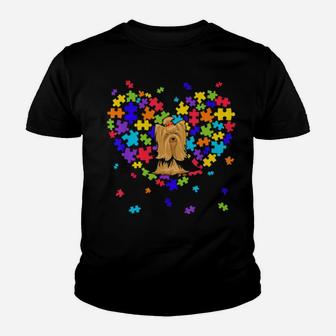 Autism Awareness Yorkshire Terrier Cute Heart Dog Dad Mom Youth T-shirt - Monsterry DE