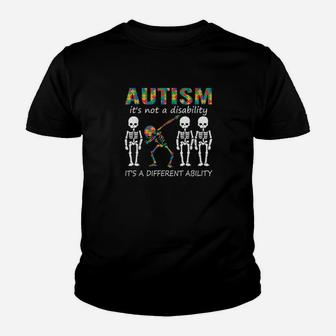 Autism Its A Different Ability Dabbing Skeleton Youth T-shirt - Monsterry DE