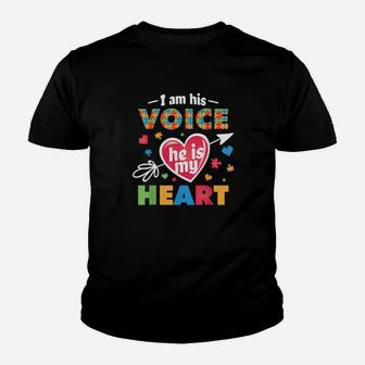 Autism Mom Mother Mama He Is My Heart Puzzle Piece Youth T-shirt - Monsterry