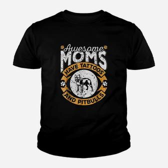 Awesome Moms Have Tattoos And Pitbulls Youth T-shirt | Crazezy