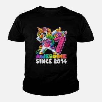 Awesome Since 2014 Dabbing Unicorn 7Th Birthday Youth T-shirt | Crazezy