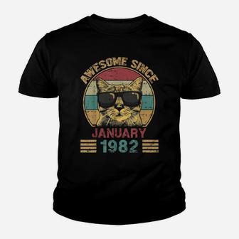 Awesome Since January 1982 40Th Birthday Gift Cat Lover Youth T-shirt | Crazezy DE