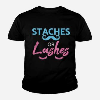 Baby Shower Gender Reveal Shirt Staches Or Lashes Youth T-shirt - Monsterry