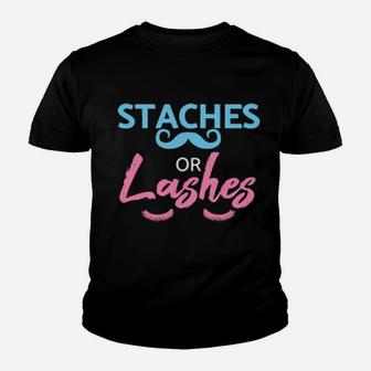 Baby Shower Gender Reveal Staches Or Lashes Youth T-shirt - Monsterry CA