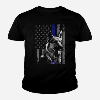 Back The Blue Thin Blue Line Flag K-9 German Shepherd Police Youth T-shirt | Crazezy CA