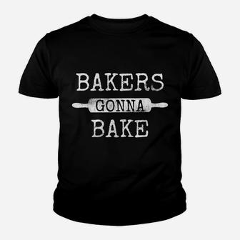 Bakers Gonna Bake Rolling Pin Baking Kitchen Culinary Fun Youth T-shirt | Crazezy UK