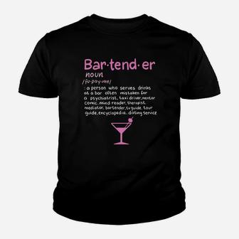 Bartender Noun Definition Longsleeve Funny Cocktail Bar Gift Youth T-shirt | Crazezy AU
