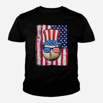 Baseball Ball American Flag 4Th Of July Youth T-shirt - Monsterry
