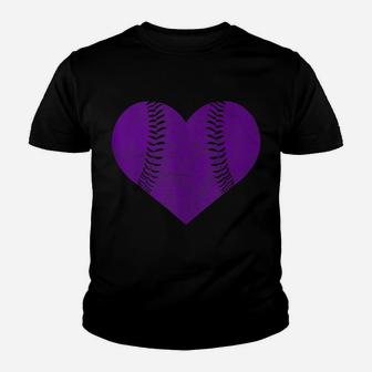 Baseball Heart Shirt Softball Mom Matching Team Gift Purple Youth T-shirt | Crazezy AU