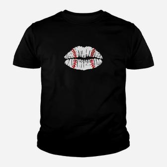 Baseball Inspired Kiss Lips Smooch Distressed Youth T-shirt | Crazezy CA