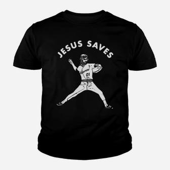 Baseball Jesus Saves Youth T-shirt - Monsterry
