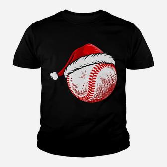 Baseball Wearing Santa Hat Funny Baseball Christmas Matching Youth T-shirt | Crazezy CA
