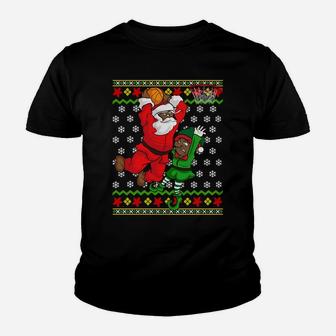Basketball African American Santa Dunk Elf Ugly Christmas Sweatshirt Youth T-shirt | Crazezy