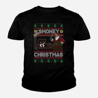 Bbq Santa Grilling Roast On Smoker Ugly Smokey Christmas Sweatshirt Youth T-shirt | Crazezy CA