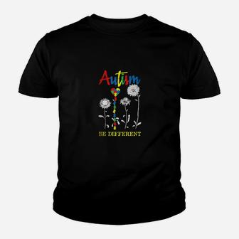 Be Different Autism Awareness Puzzle Heart Sunflower Youth T-shirt - Monsterry CA