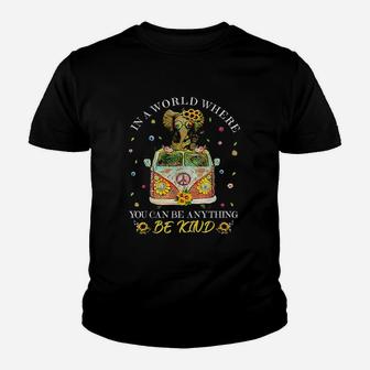 Be Kind In A World Where You Can Be Anything Hippie Elephant Youth T-shirt | Crazezy