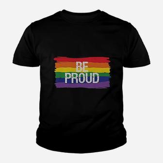 Be Proud Pride Parade Gay Rainbow Flag Youth T-shirt | Crazezy UK