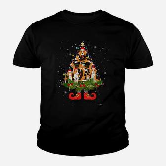 Beagle Christmas Tree Lights Funny Santa Hat Dog Lover Youth T-shirt | Crazezy DE